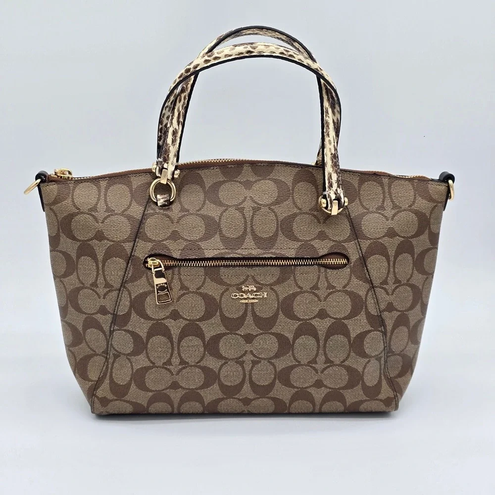 Coach Prairie Satchel Signature Canvas Snakeskin Brown Gold C2854 Handbag